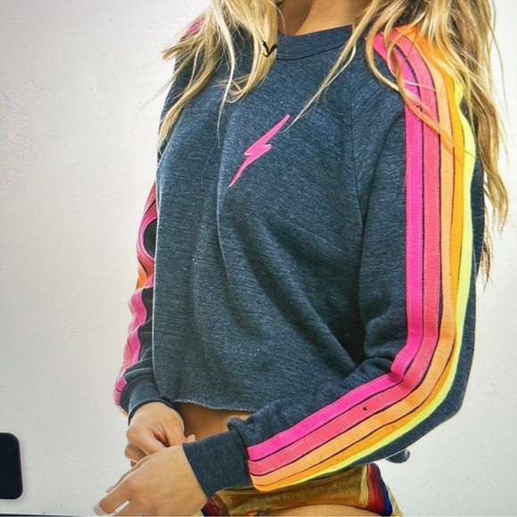 Aviator Nation Bolt Embroidery Classic Cropped Crew Sweatshirt. Size Small. - Picture 2 of 16